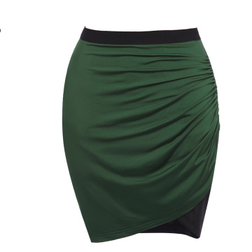 Grace Karin Acción Occidental Womens High Stretch Splicing Pleated Hips-Wrapped Falda corta de color verde oscuro CL008929-1